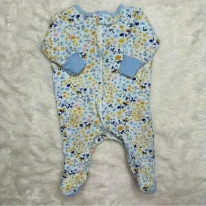 Gerber Footed Onesie  Pajamas White & Blue Floral Zippered Size Newborn